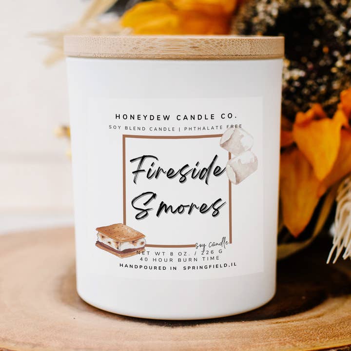 Fireside S'mores 8 oz Candle for wholesale by Honeydew Candle Co.