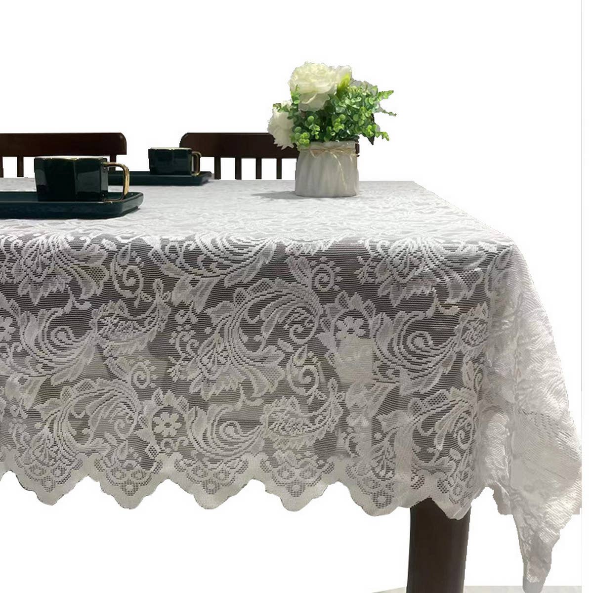 White ROMANTIC LACE TABLECLOTH RECTANGULAR TABLECLOTH_CWMM1722 for wholesale on Faire1