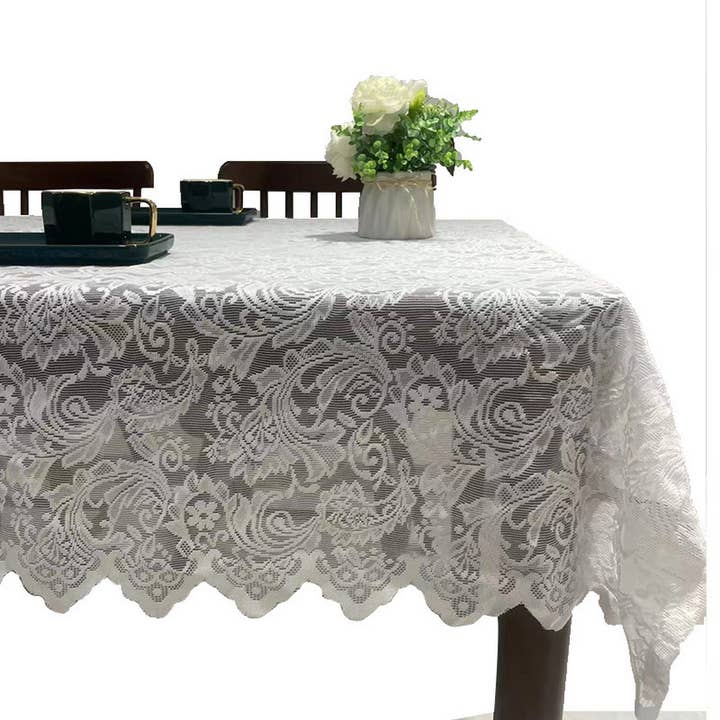 White ROMANTIC LACE TABLECLOTH RECTANGULAR TABLECLOTH_CWMM1722 for wholesale on Faire1