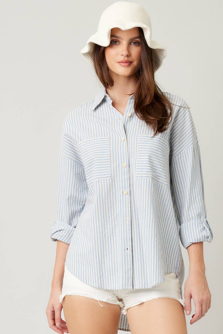 ILLA ILLA - Wholesale Button Down Shirt - Women's - Striped Cotton Shirt Top47