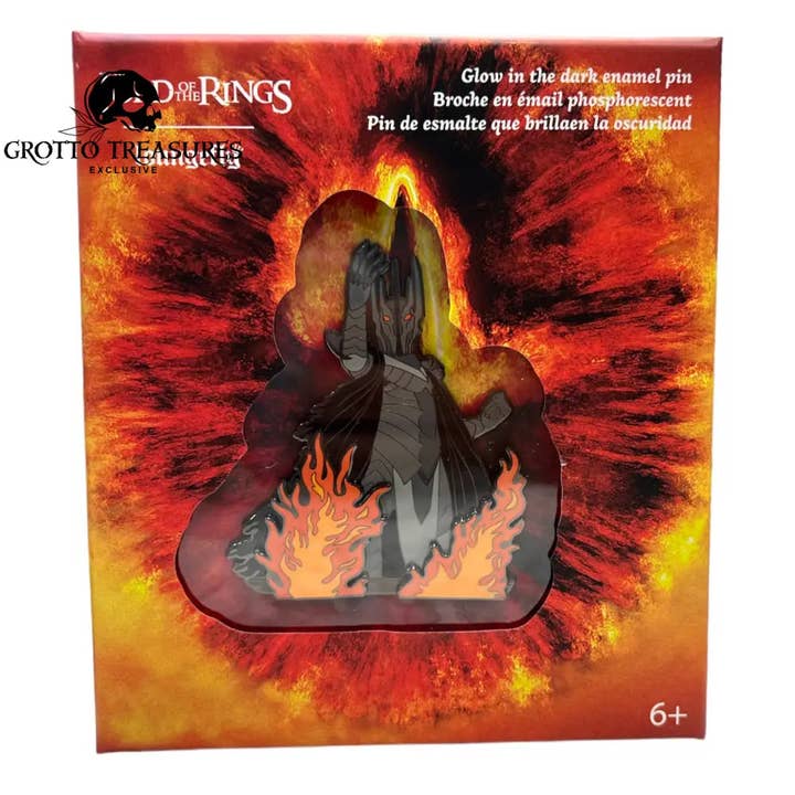 Grotto Treasures - Wholesale Lapel Pin/Button - Grotto Treasures Exclusive - Loungefly The Lord of the Rings Sauron Glow in the Dark 3" Collector Box Pin Limited Edition
