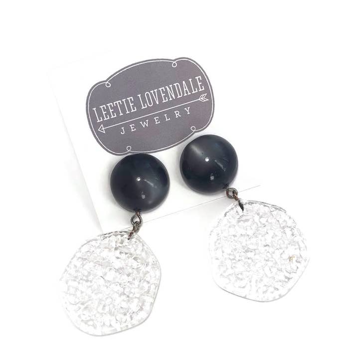 Leetie Lovendale - Wholesale Dangle Earrings - Grey & Clear Stained Glass Drop Earrings3