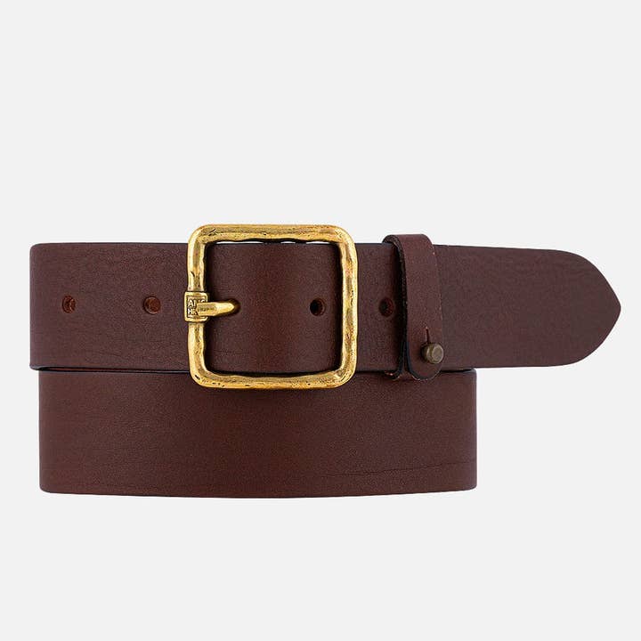 Amsterdam Heritage Leather Belts, Bags, Jackets & Apparel - Wholesale Belt - Women's - Kaya | Vintage Square Gold Buckle Rugged Leather Belt Women