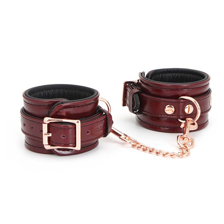 Wine Red -Leather Handcuffs with Rose Gold Hardware for wholesale by Liebe Seele