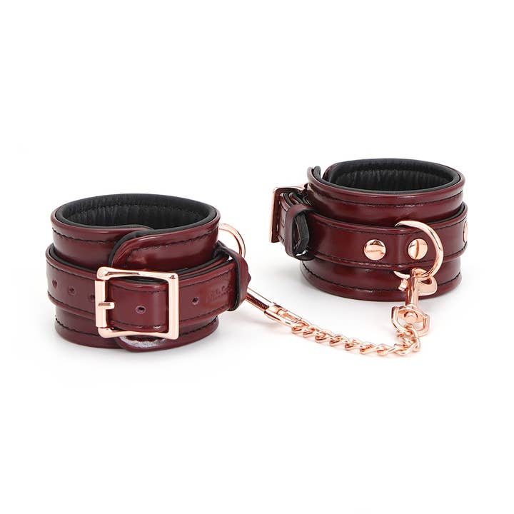 Wine Red -Leather Handcuffs with Rose Gold Hardware for wholesale by Liebe Seele