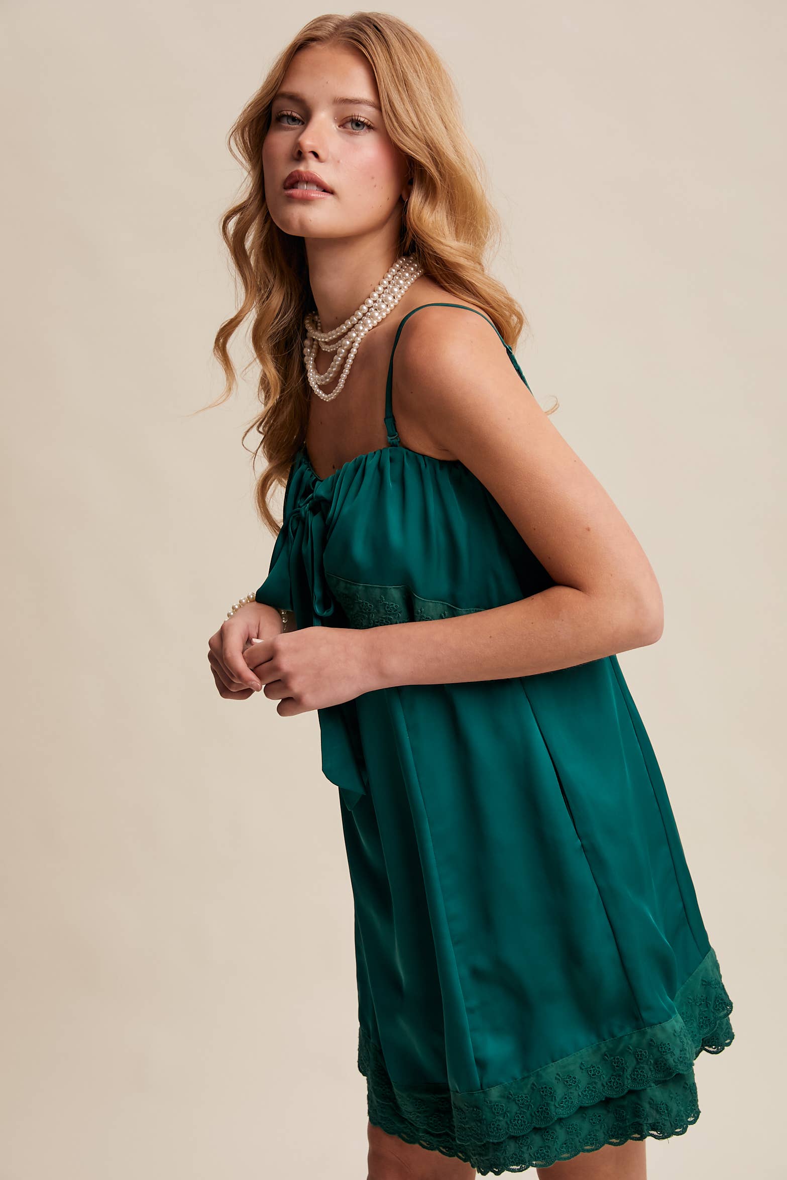 Listicle - Wholesale Dress - Women's - Bow Front Lace Trim Mini Dress LD106318