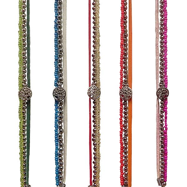 Metal Charm Suede Beaded Triple Multi Strand Bracelet for wholesale by Pichincha