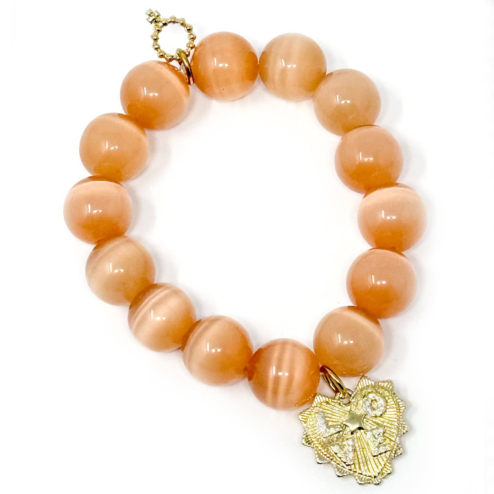 PowerBeads by jen - Wholesale Beaded Bracelet - Champagne Calcite with Gold Ruffle Love Heart0