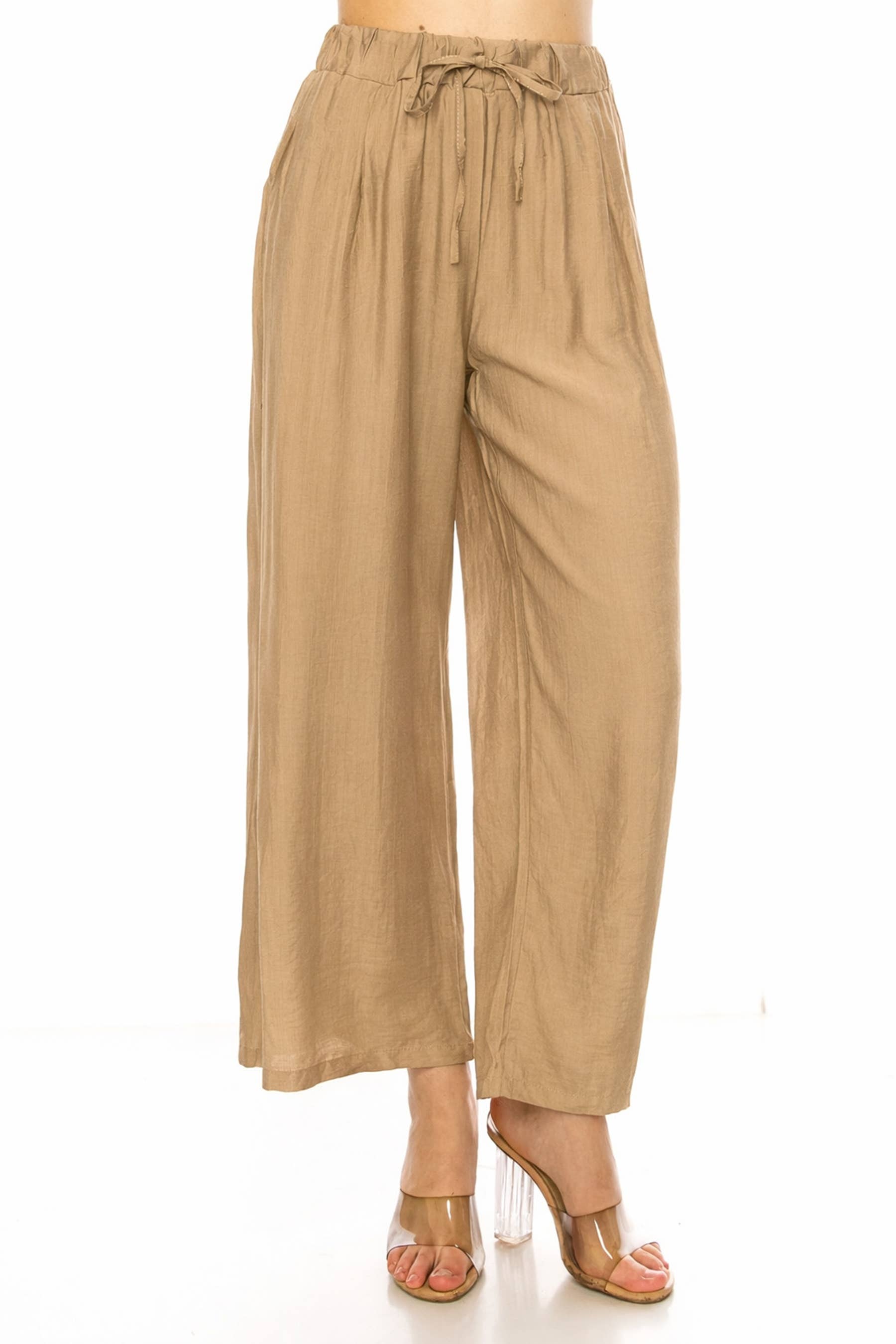 MOA COLLECTION - Wholesale Pants - Women's - Linen Texture Wide Leg Palazzo Pants Casual Style3