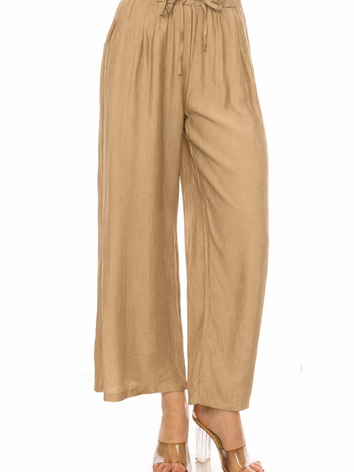 MOA COLLECTION - Wholesale Pants - Women's - Linen Texture Wide Leg Palazzo Pants Casual Style3