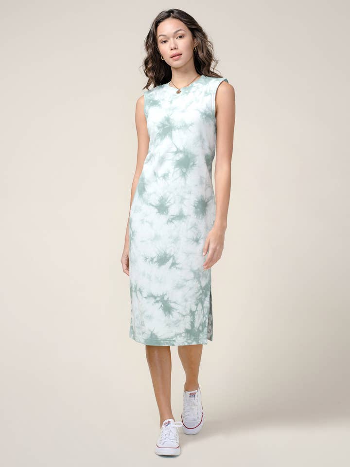 Constance Tie-Dye French Terry Shoulder Pad Dress for wholesale by Greylin