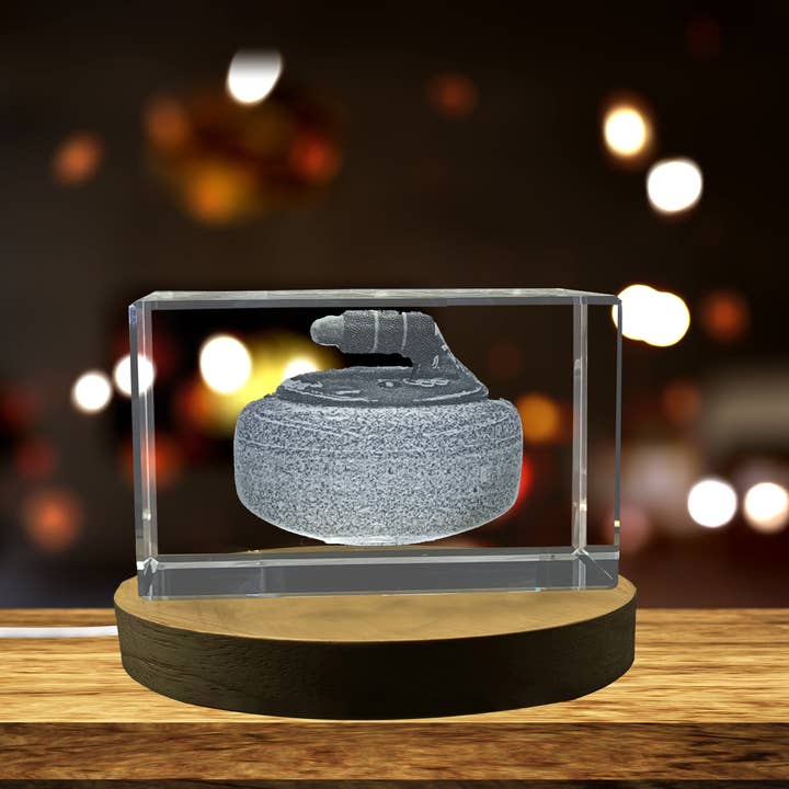 Elegant 3D indgraveret krystal olympisk curlingsten gave for engroshandel hos AB Crystal Collection