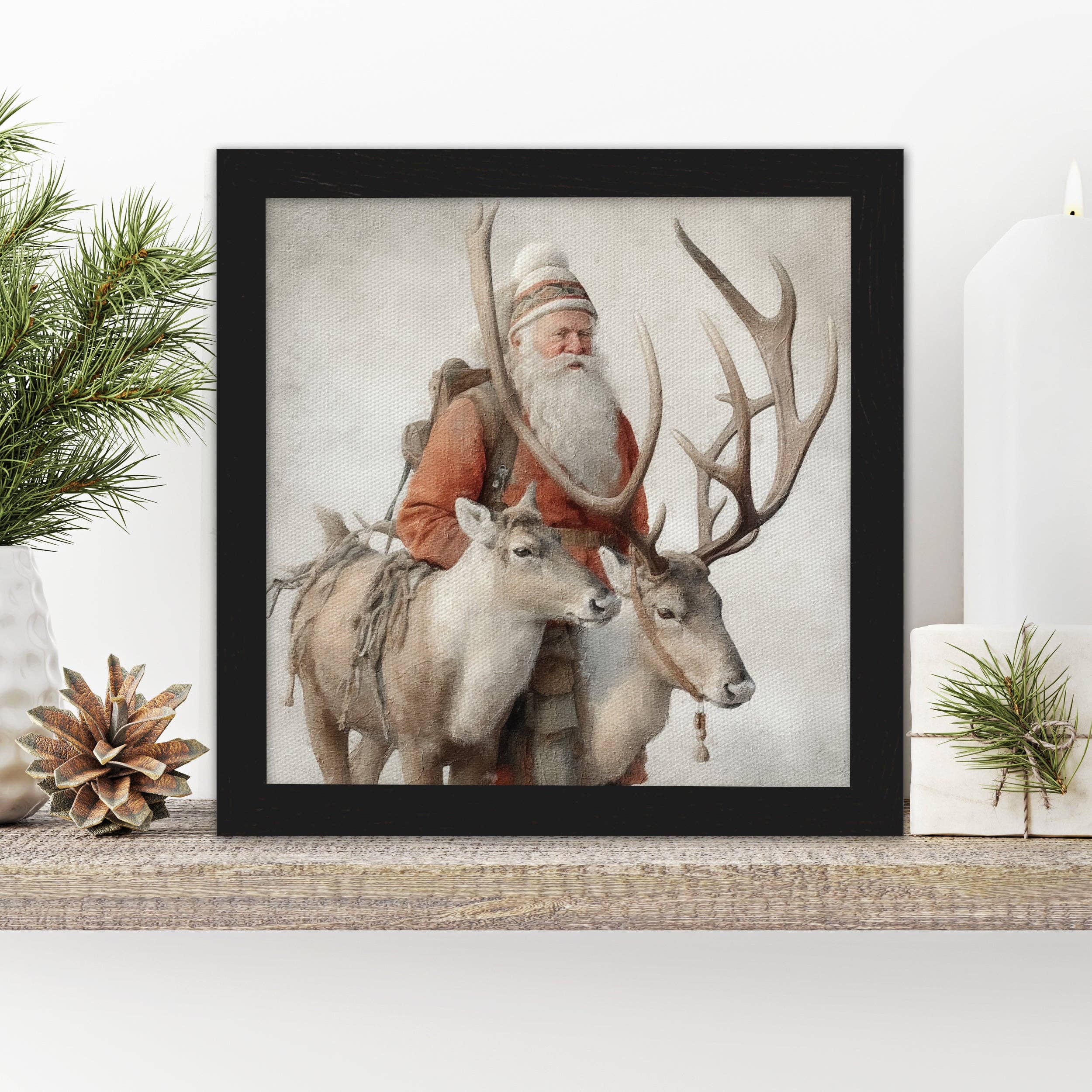 ZA Handmade Wholesale – Großhandel Weihnachtliche Wandkunst – Weihnachtsmann, gerahmter Vintage-Weihnachtsmann-Druck: Hochwertige Leinwandkunst, Weihnachtsmann im alten Stil, Weihnachtsdruck — gerahmt oder ungerahmt1