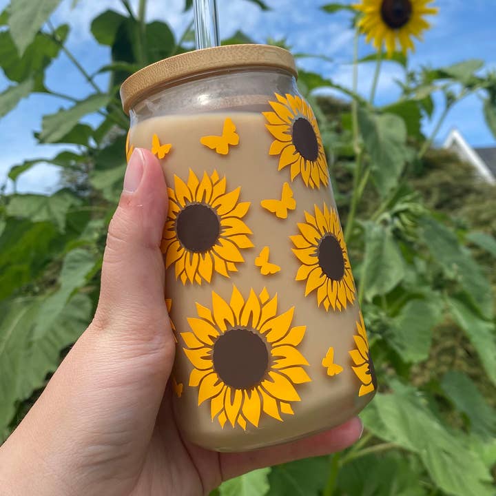16oz Libbey Glass Beer Can Cup / Sunflower Cup for wholesale by KatiesDecoSweets