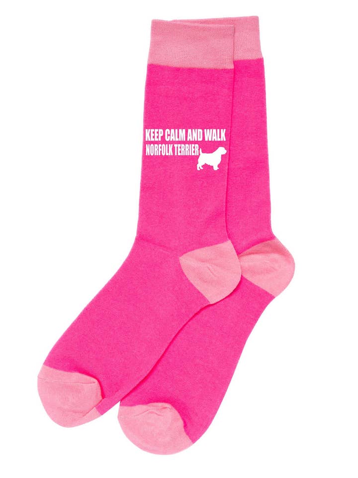 Mantén la calma y camina Calcetines novedosos para damas con Terrier de Norfolk Regalo para amantes de los perros rosas para venta al por mayor de Print4U