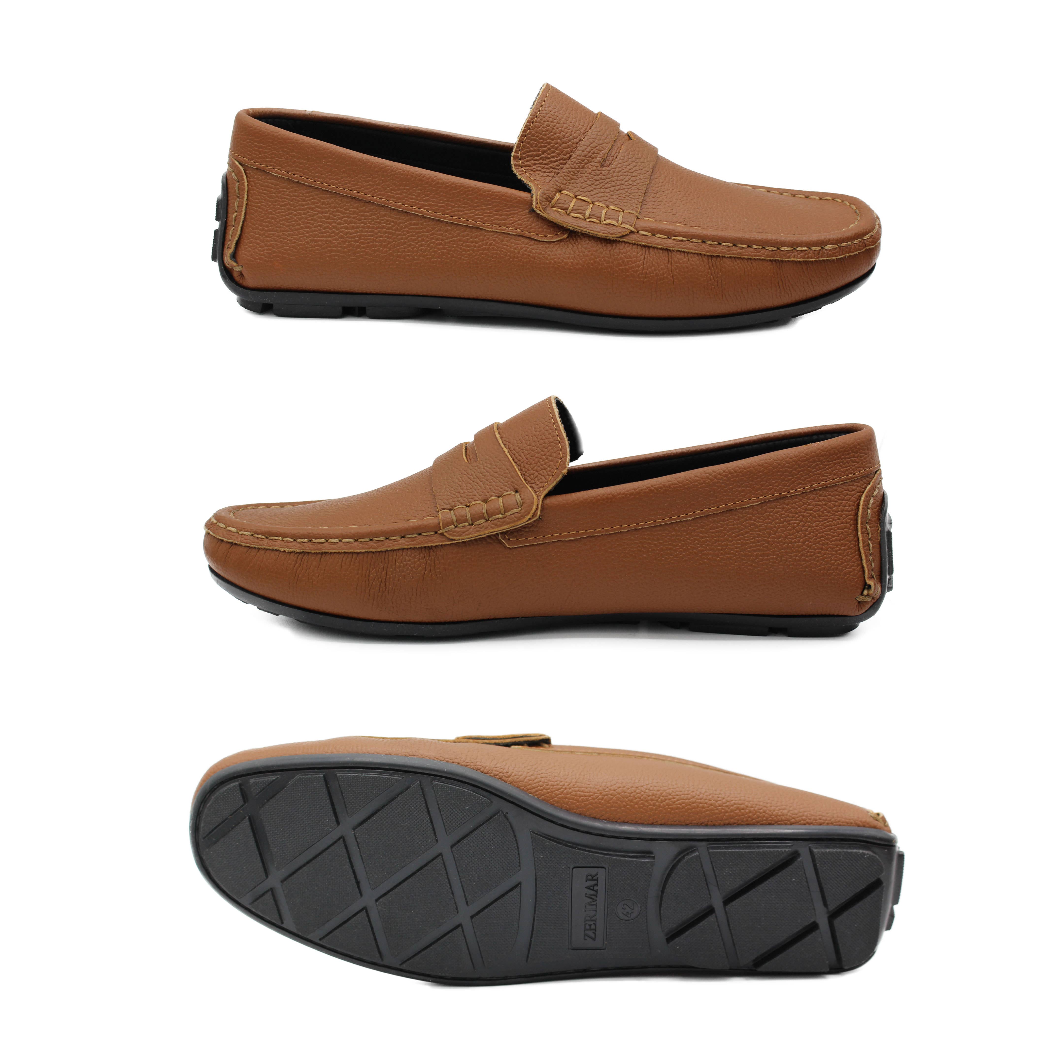 Camel Men's Leather Moccasin Loafer Flat Shoes -Zerimar for wholesale on Faire1