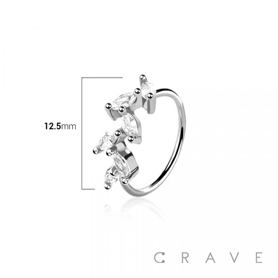 CRAVE - Wholesale Nose Ring - LEAF CURVED CZ 316L SURGICAL STEEL O-RING NOSE HOOP1