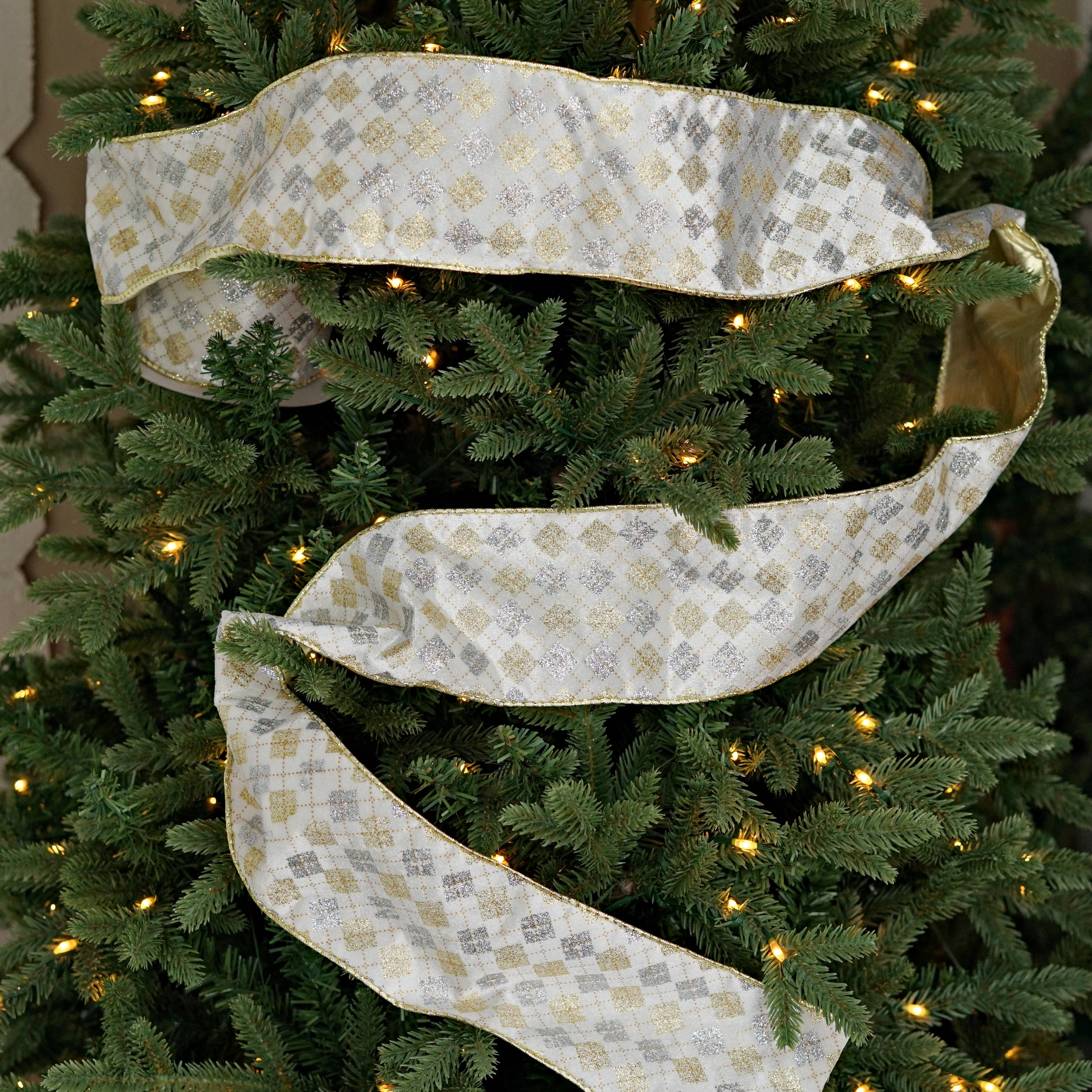 Holiday Depot Inc. - Wholesale Ribbon - Gift Wrapping - 57R0966 - 4inWx10Yard Wired Ribbon-Gold Silver White Velvet7