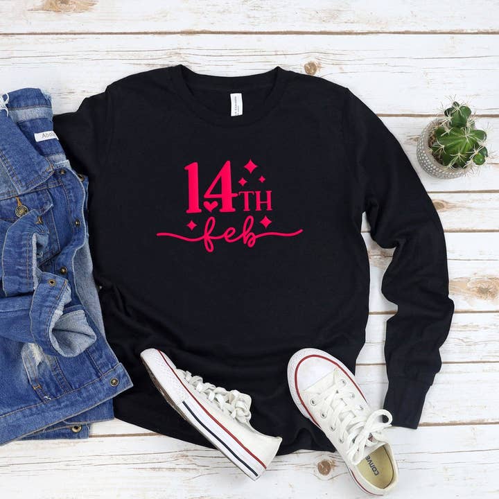 14th Feb Stars Puff Print | Youth Graphic Long Sleeve Tee for wholesale by Olive And Ivory Wholesale