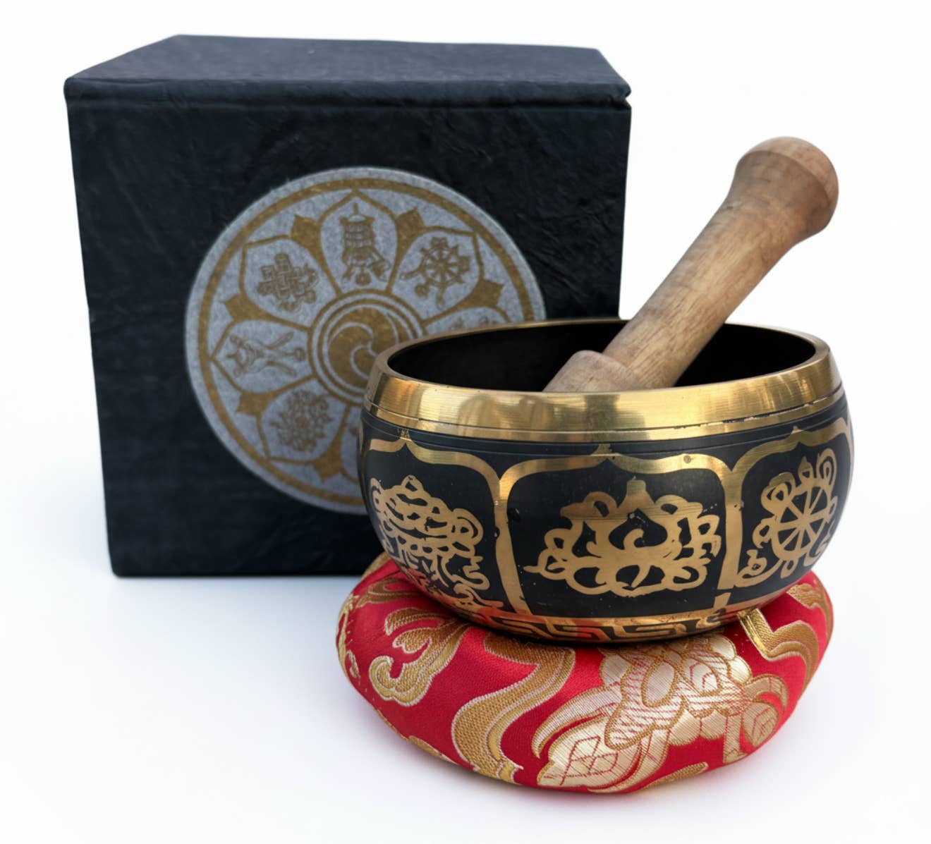 Lungta Imports - Wholesale Meditation Supplies - Tibetan Complete Singing Bowl Gift Box Set 8 Lucky Symbols 22