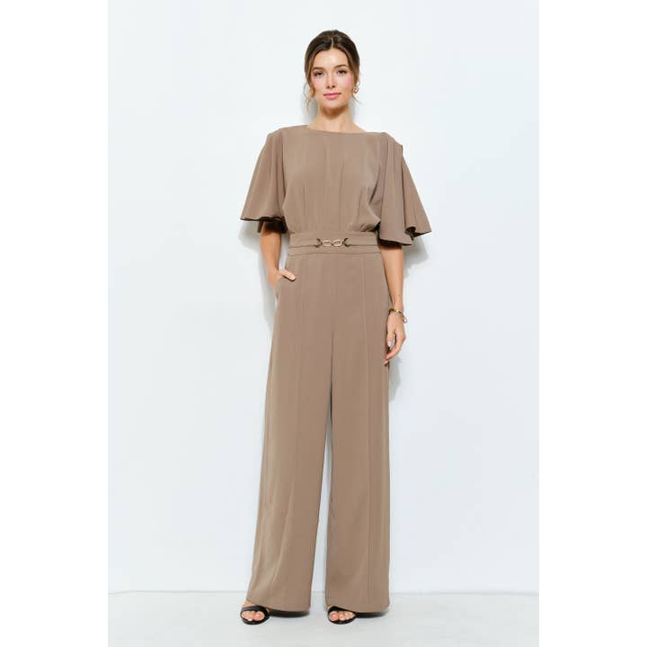 INA - Wholesale Romper - Women's - Flutter Kimino Sleeve Buckle Detail Wide Jumpsuit24