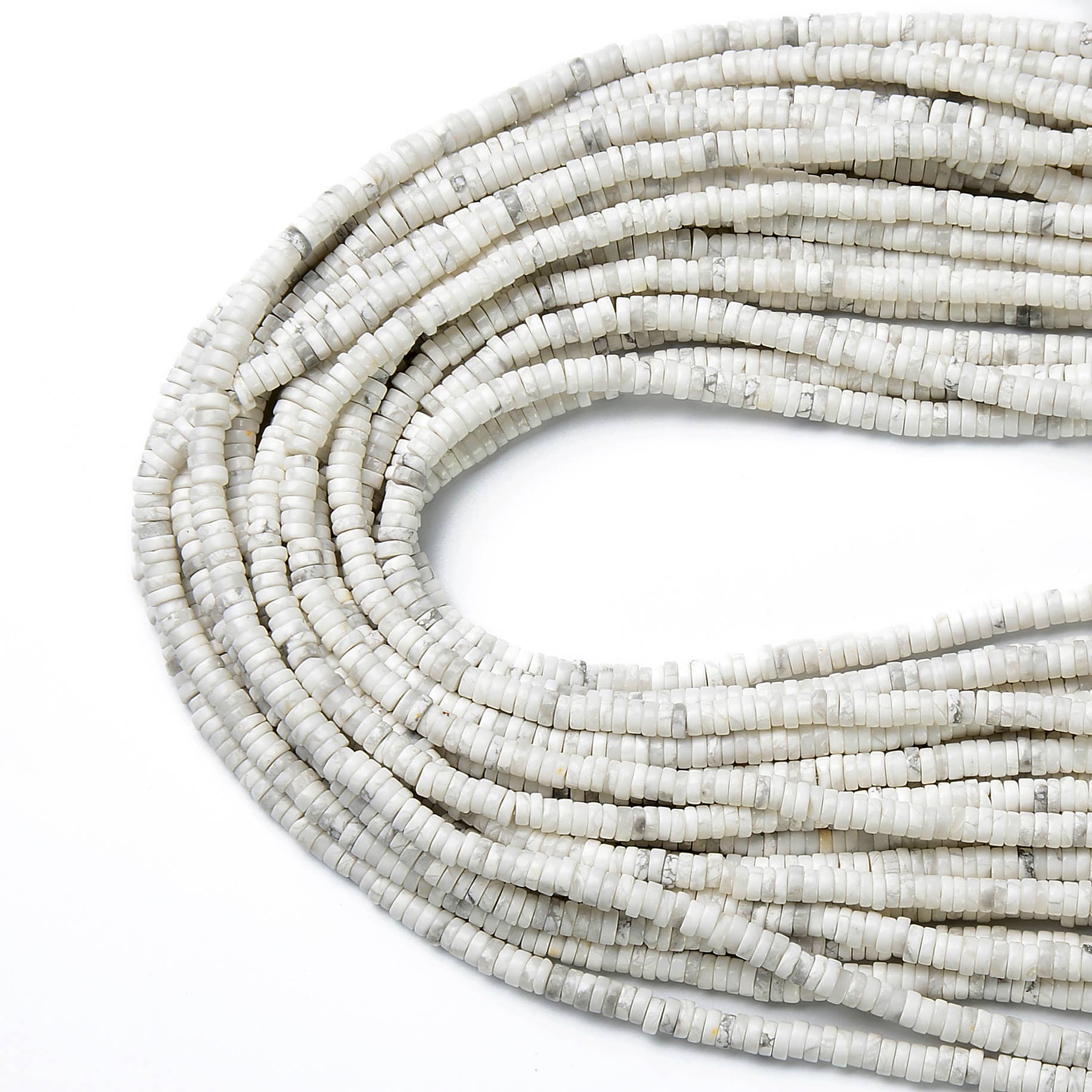 Beads Creation - Wholesale Beads - Howlite Heishi Beads Smooth Plain Disc Real Genuine PRP4691