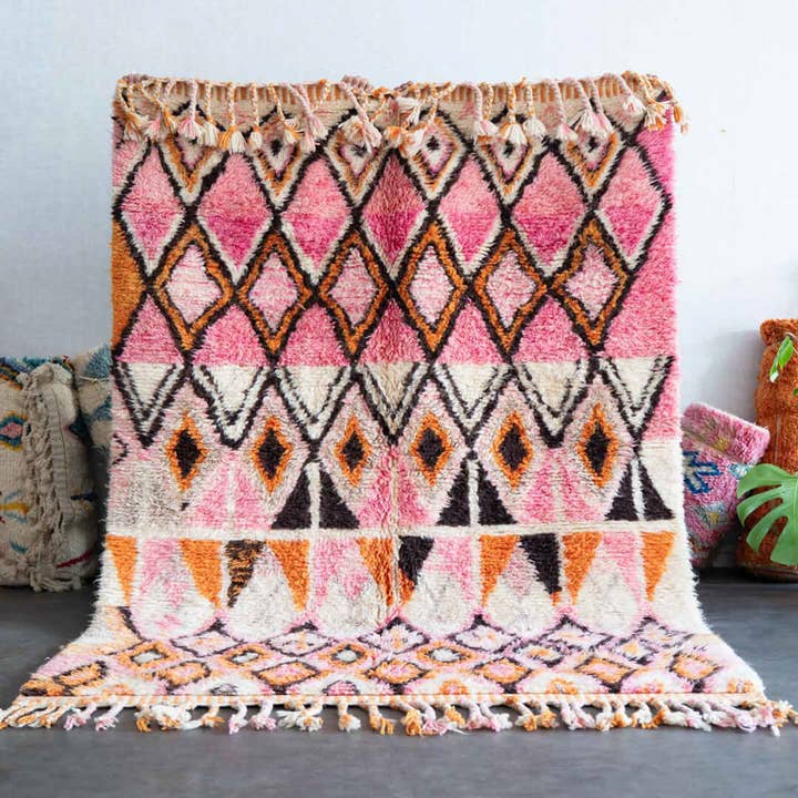 Tappeto marocchino rosa arancio, tappeto Shag tessuto a mano, tappeto berbero per la vendita all'ingrosso da parte di Moroccan Woven Treasures