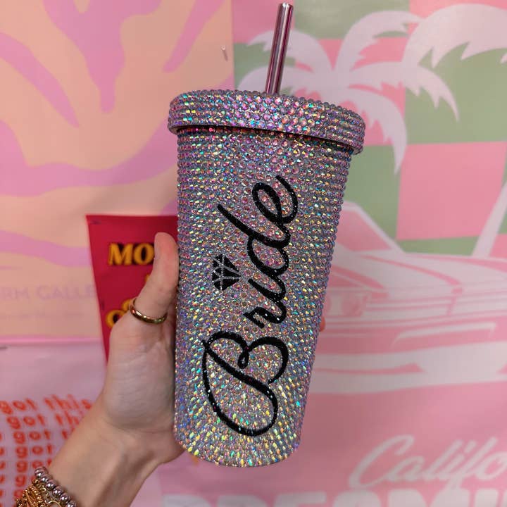 Happy Hour - Wholesale Insulated Mug/Tumbler - Bride Tumbler Cup: Rhinestone: ships next day!0