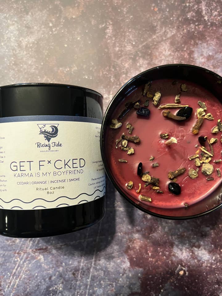 Va te faire foutre (Karma) | Bougie rituelle | Intention | Sorcellerie pour la vente par Rising Tide Soulpothecary