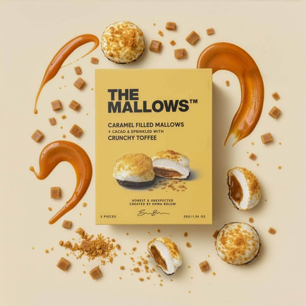 The Mallows - Vente Guimauve - Guimauves fourrées au caramel avec toffee croquant - 5 x 11 g1
