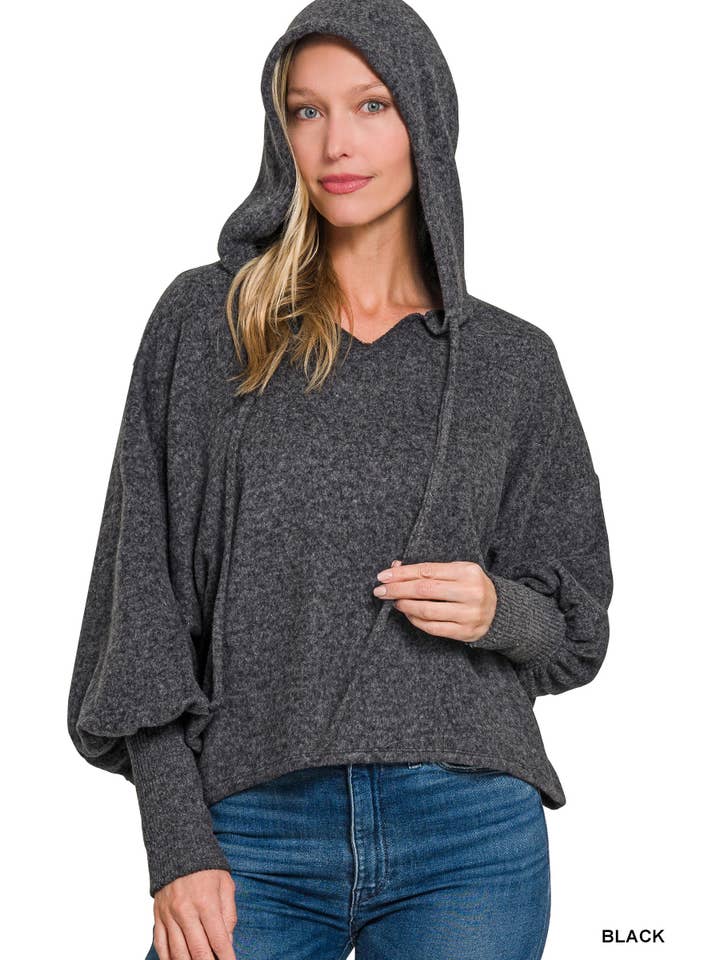 42POPS - Wholesale Hoodie - Women's - ',..._ Soft Brushed Hacci Cropped Balloon Sleeve Hoodie