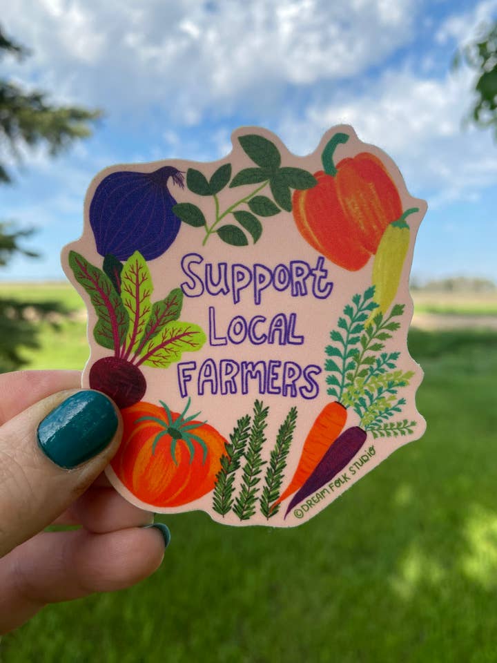 Support Local Farmers Sticker - Farmer's Market - Vegetables for wholesale by Dream Folk Studio