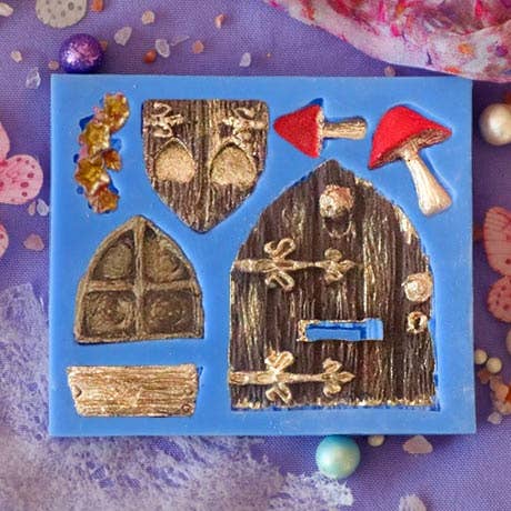 Pixie Cake: Pixie Door and Mushrooms for wholesale by Crystal Candy Unique Cake Decorations