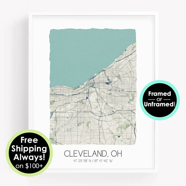 Sparks House Co. - Wholesale Art Print - Cleveland Ohio Map - Watercolor City Map Wall Art - Custom3