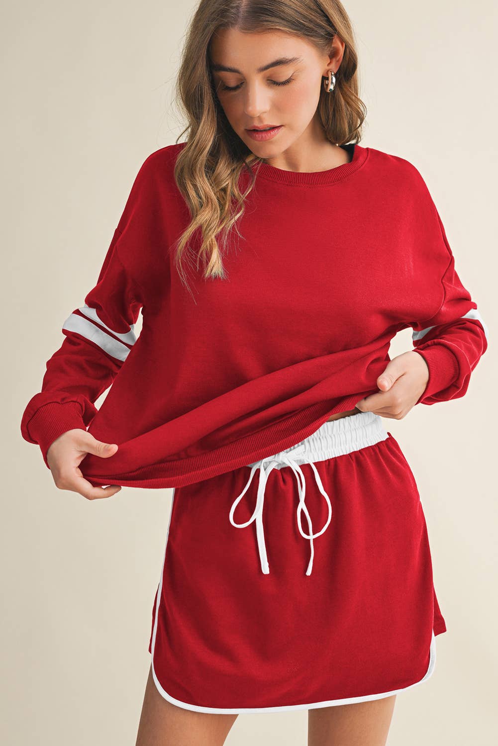 Aapparella - Wholesale Top & Skirt Set - Women's - Stripe Long Sleeve Top & Skort 2 Pcs Set | S-XL0