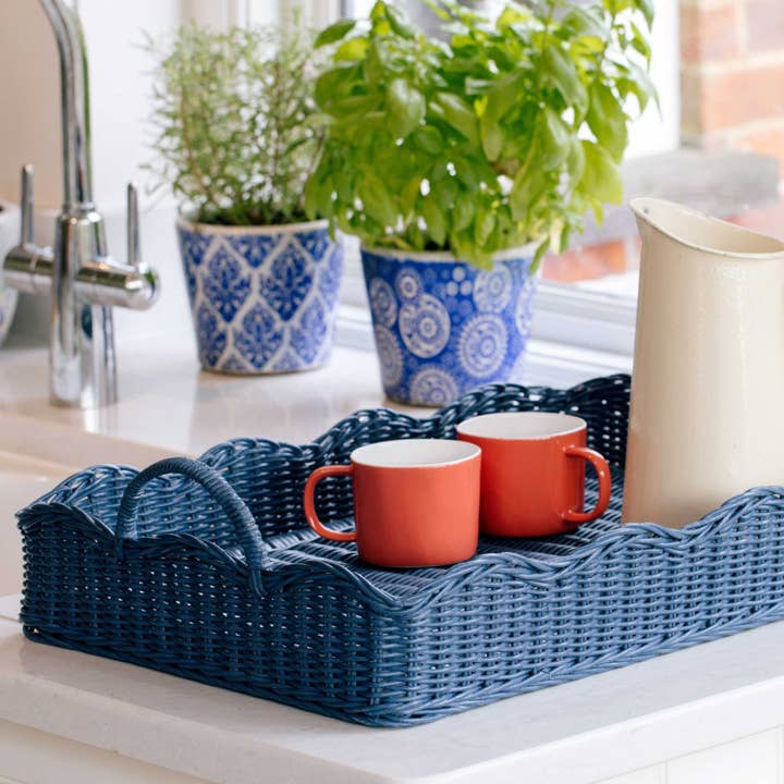 Hastshilp - Wholesale Serving tray - Rattan Scalloped Tray (Blue)2