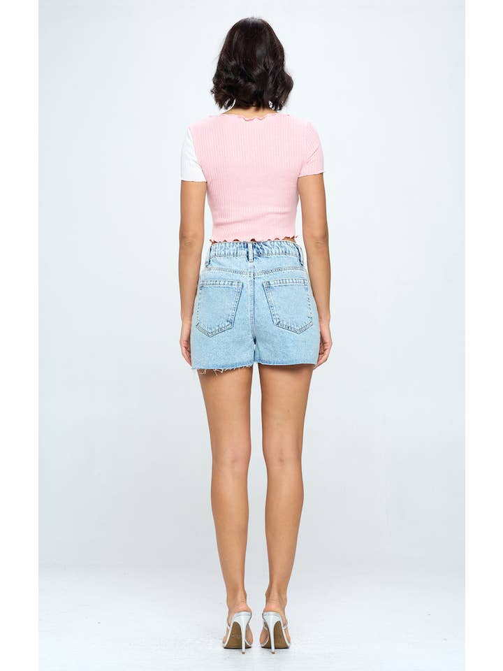 BLUE AGE - Vente Short – femme - SHORT EN JEAN TAILLE HAUTE À OURLET GRIS10
