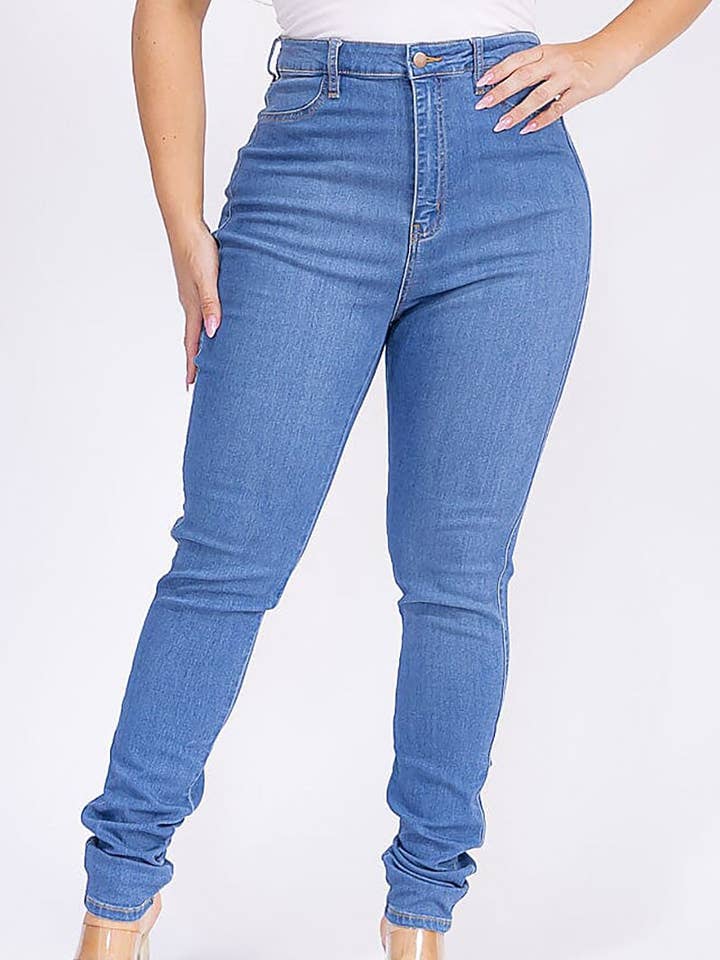 ZIPPER BUTTON CLOSURE POCKETS SKINNY DENIM JEANS for wholesale on Faire0