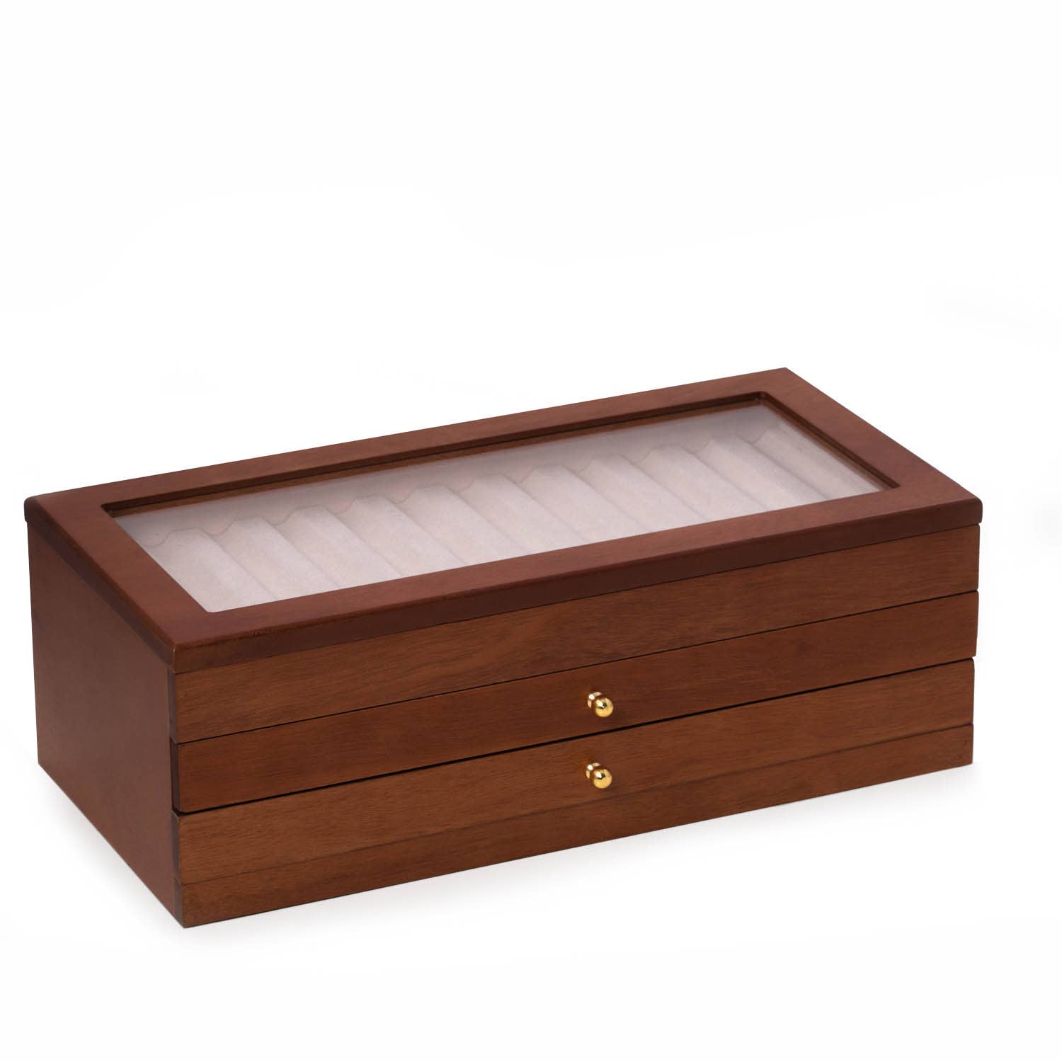 BeyBerk International - Wholesale Pen & Pencil Holder - Reginald Cherry Wood 36 Pen Storage Case with Glass Top1