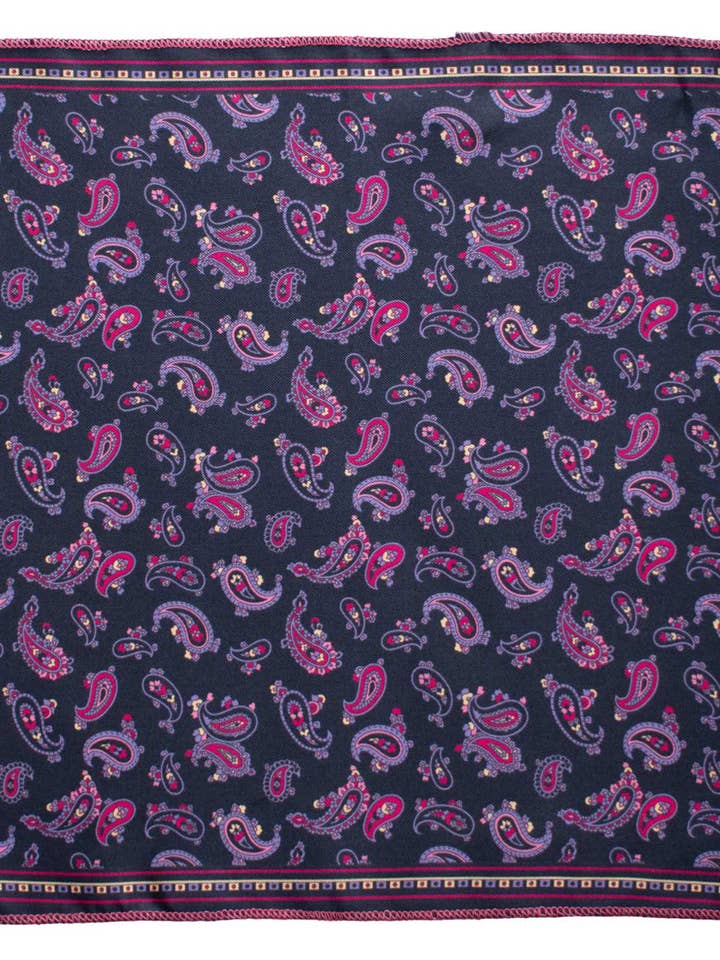 Vintage silke lommetørklæde blå paisley multifarvet POCV1066 for engroshandel hos Graffeo Cravatte