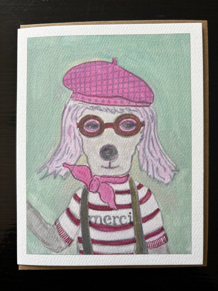 Carte de remerciement pour chien « Merci », à la mode, française pour la vente par Bernie Street Studios