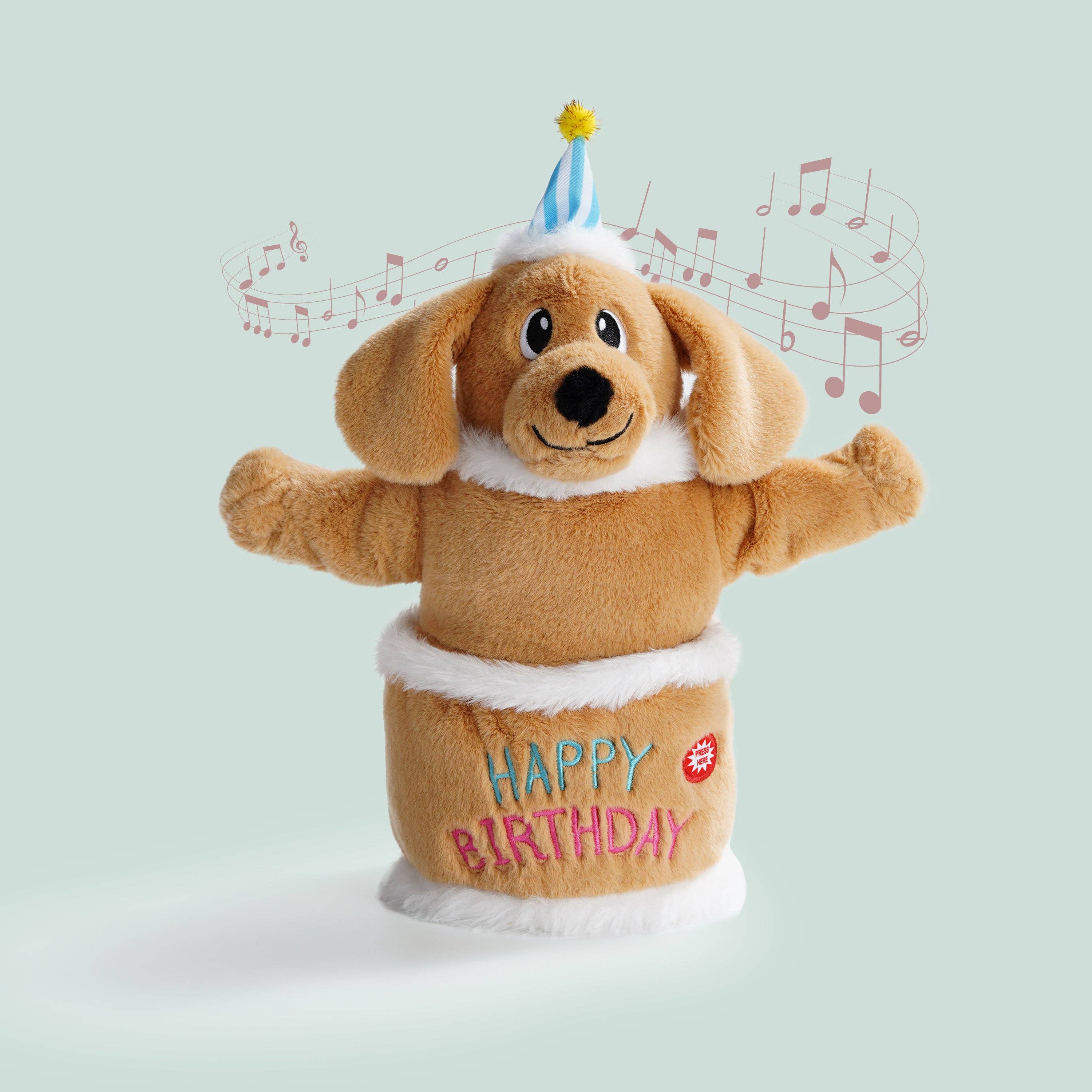 Nocciola - Wholesale Pet Plush Toy - Dog - Fuzzwoof Singing and Dancing Birthday Cake Dog Toy