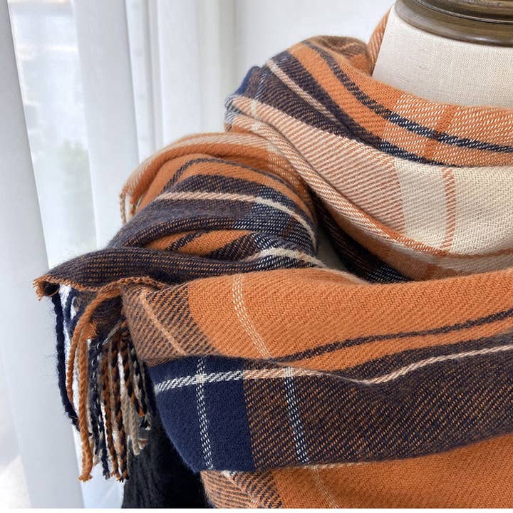 ACCITY - Wholesale Scarf - Women's - Plaid Tassel Scarf for Women - Retro Winter Warmth_CWASC145416