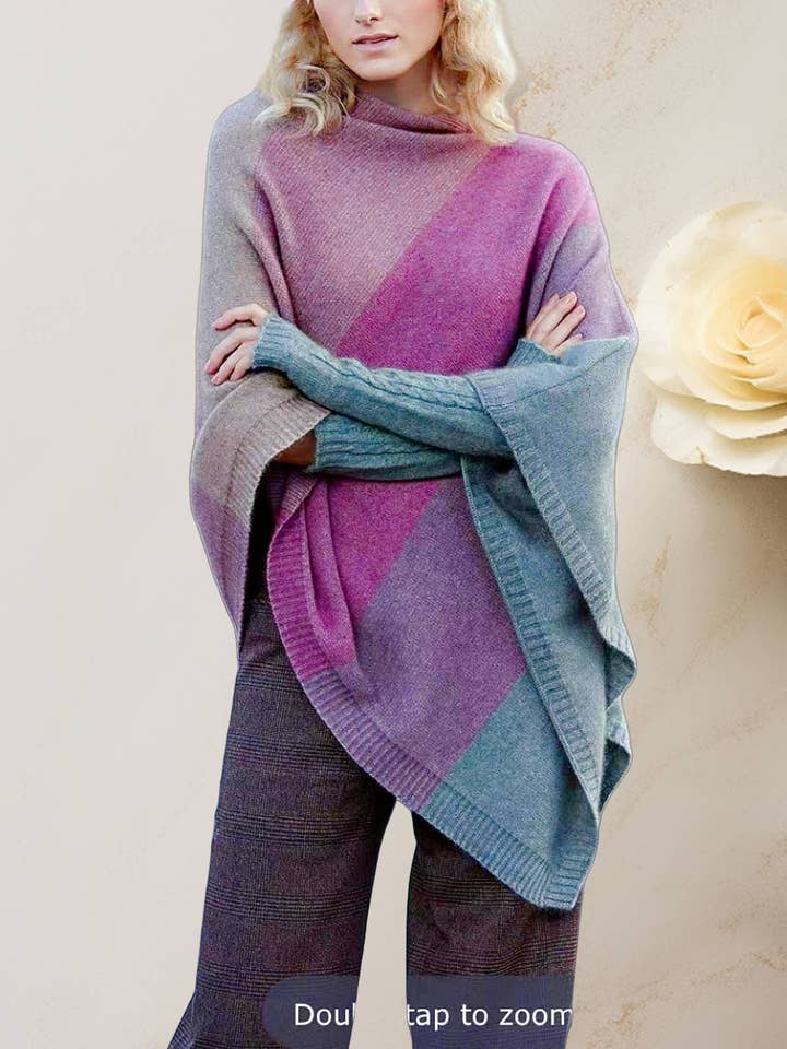 JC063335 Ultra Soft Knitted Multicolor Stripe Pullover Poncho for wholesale by JC Sunny Fashion