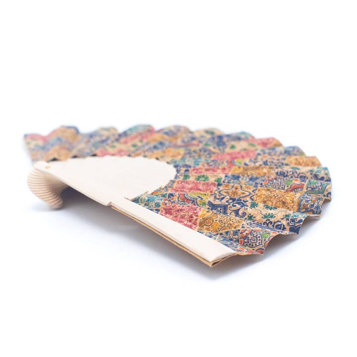 Meninas Bonitas Cork - Wholesale Handheld Folding Fan - 12units-Cork Antique Wooden Folding Hand Fan L-566-H-12