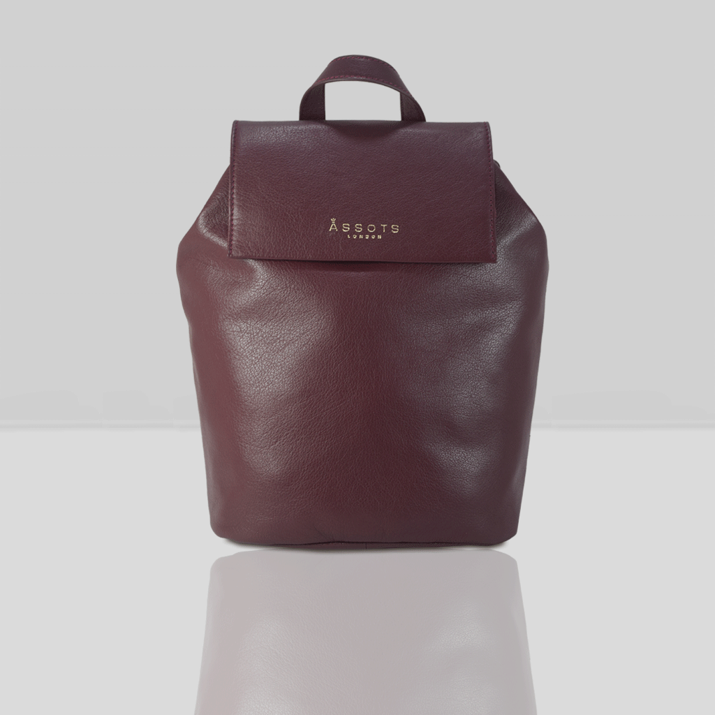 Assots London - Wholesale Backpack - Women's - 'JERMYN' Classic Burgundy Full Grain Leather Flap-over Bac0