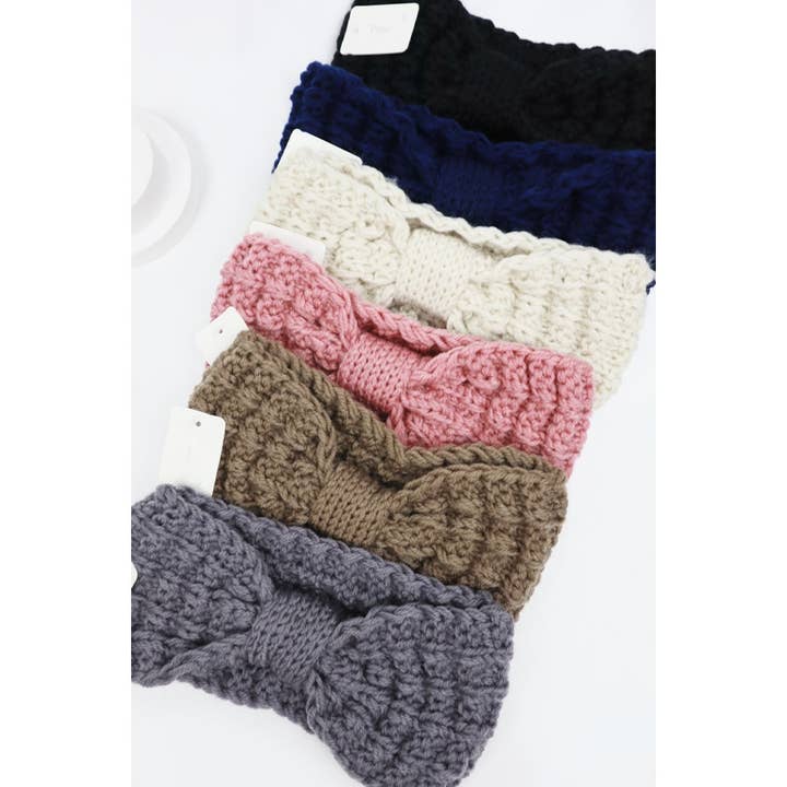 MIX COLOR Winter Knitted Crochet Bow Headband for wholesale on Faire