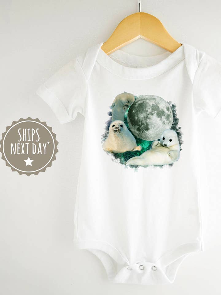 Blue Giraffe Inc - Wholesale Bodysuit (Non-Footed) - Baby - Vintage Seal and Moon Onesie®3