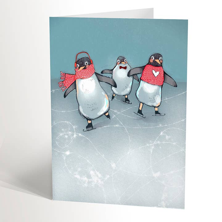 Cartão de Natal ICESKATING PENGUINS por atacado de Valérie Boivin illustration
