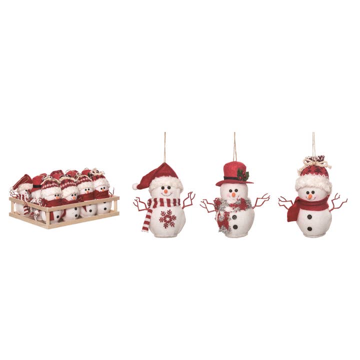 Transpac - Wholesale Ornament Set - CLOSEOUT Christmas Plush Winter Snowman Ornaments S/12